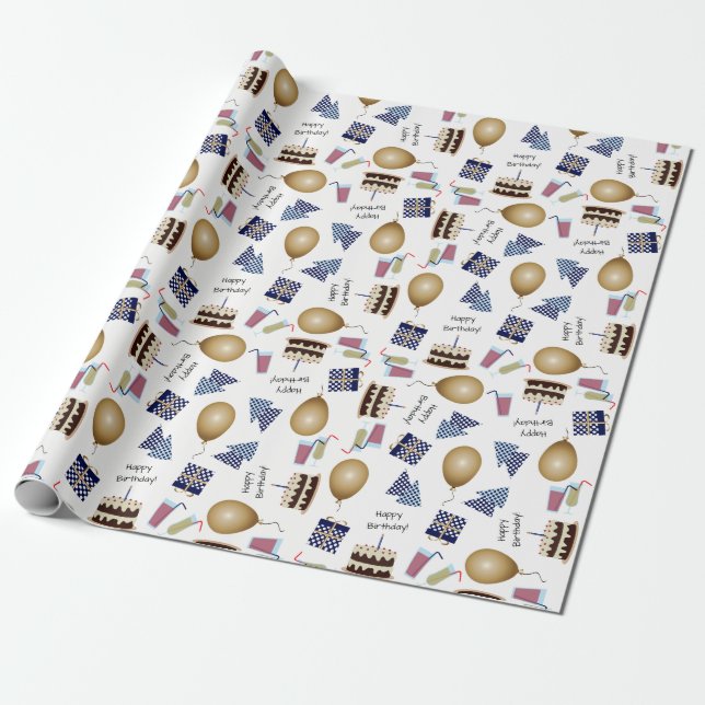 Happy Birthday Muster in Navy Blue Wrapping Paper Geschenkpapier (Ungerollt)