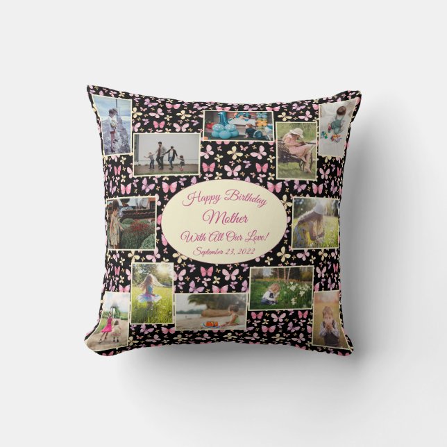 Happy Birthday Mutter Familienfoto Collage Templat Kissen (Vorderseite)