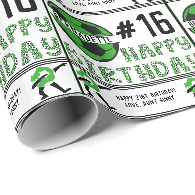 Happy Birthday Name Age Sentiment Fußball Sport Geschenkpapier (Rolleneckpunkt)