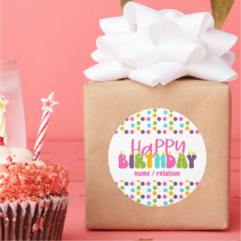 Happy Birthday Name Colorful Candle Typografy Runder Aufkleber