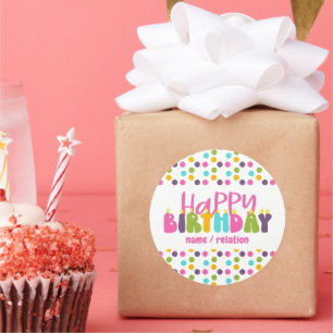 Happy Birthday Name Colorful Candle Typografy Runder Aufkleber