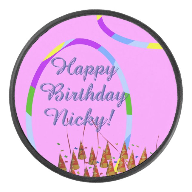 Happy Birthday Name Eishockey Puck (Vorderseite)