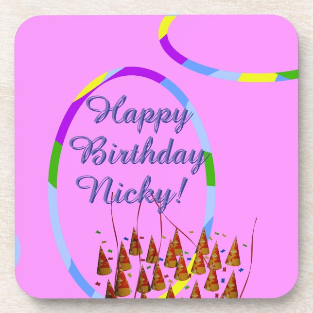 Happy Birthday Name Getränkeuntersetzer (Vorderseite)