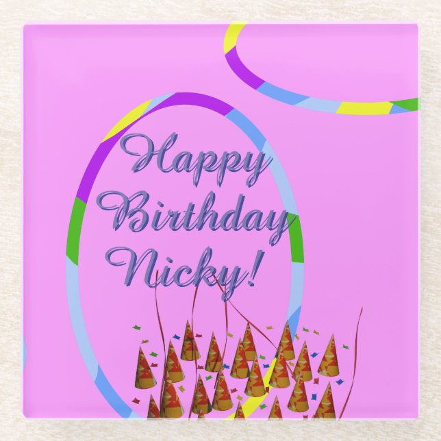 Happy Birthday Name Glasuntersetzer (Vorderseite)