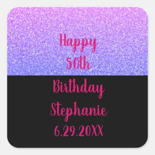 Happy Birthday Name Glittery Rose Gold Pink Black Quadratischer Aufkleber