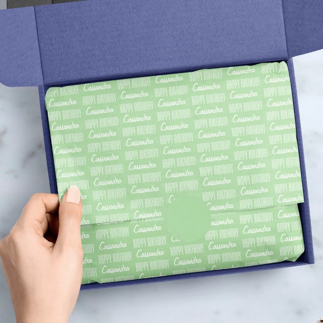 Happy Birthday Name Grüne Tissue Paper Seidenpapier (Von Creator hochgeladen)