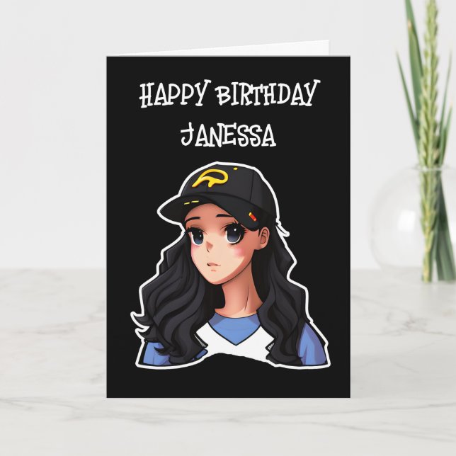 Happy Birthday (Name hinzufügen) Anime Girl Karte (Vorderseite)