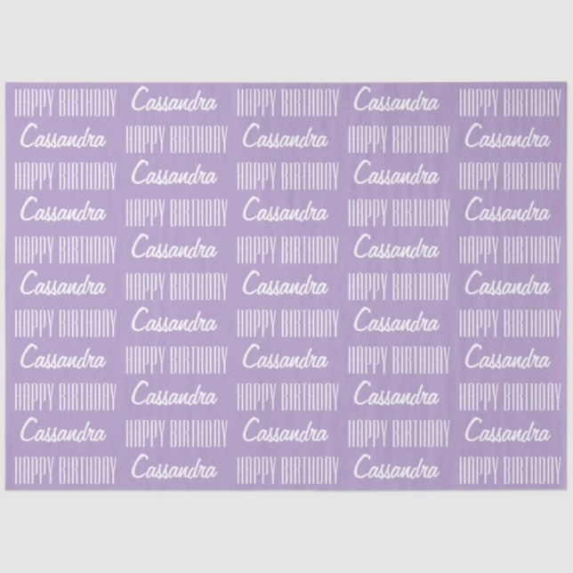 Happy Birthday Name Lavender Tissue Paper Seidenpapier (Vorderseite)
