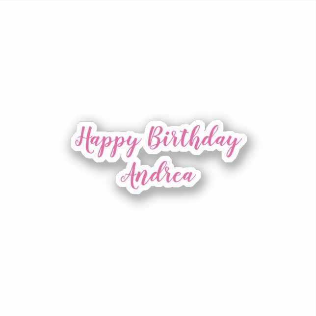 Happy Birthday Name Niedlich Pink White Girly Chic Aufkleber (Vorderseite)