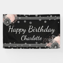 Happy Birthday Name Pink Blume Confetti Banner