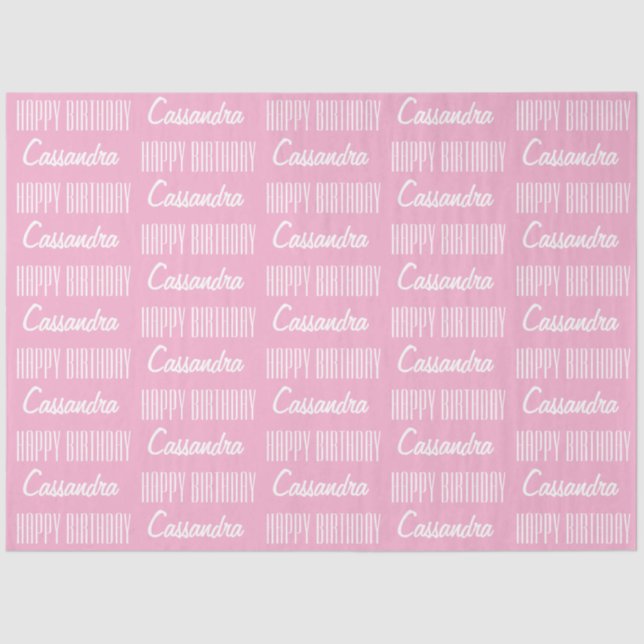 Happy Birthday Name Pink Tissue Paper Seidenpapier (Vorderseite)