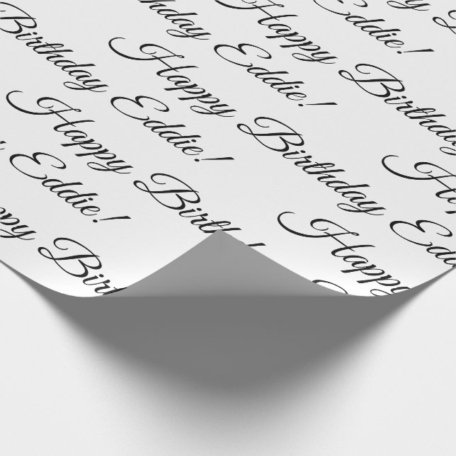 Happy Birthday Name Schwarz-weiß Personalize Geschenkpapier (Ecke)