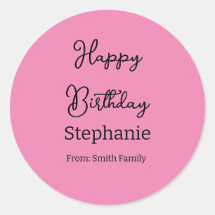 Happy Birthday Name Typografie Modern Pink Runder Aufkleber
