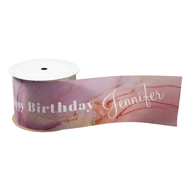 Happy Birthday Named Pastel Abstrakt Satin Ribbon Satinband (Spule)