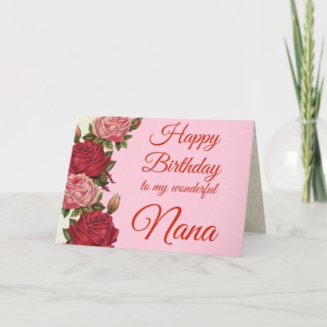 Happy Birthday Nana Red & Pink Roses Karte (Vorderseite)