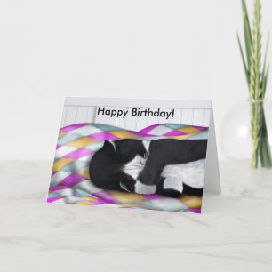 Happy Birthday Napping Tuxedo Cat Card Card Karte