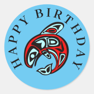 Happy Birthday Native Orca Art Killer Whale Runder Aufkleber