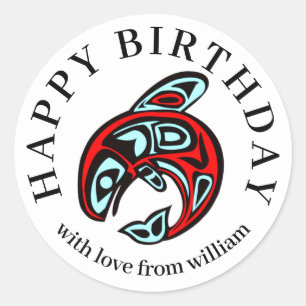 Happy Birthday Native Orca Art Killer Whale Runder Aufkleber