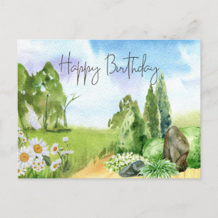 Happy Birthday Natur Landschaft und Gänseblümchen  Postkarte