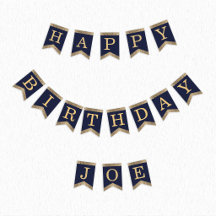 Happy Birthday Navy Blue Gold 3 Briefe Name Joe