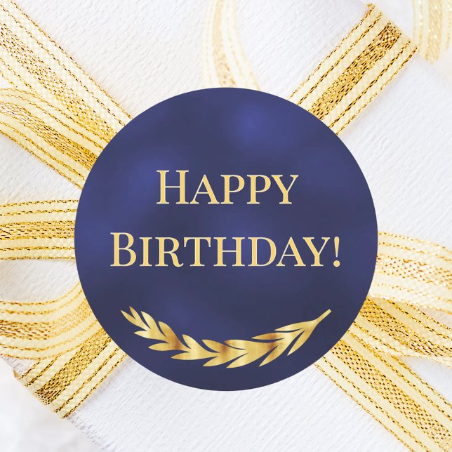 Happy Birthday navy blue gold decor Runder Aufkleber (Von Creator hochgeladen)