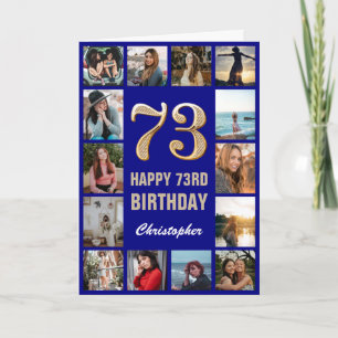 Happy Birthday Navy Blue & Gold Foto Collage Karte