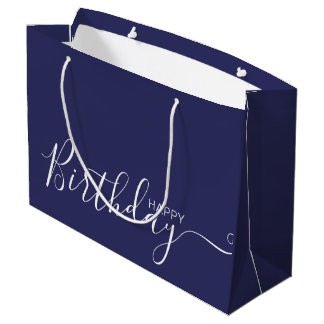Happy Birthday Navy Blue White Elegant  Große Geschenktüte