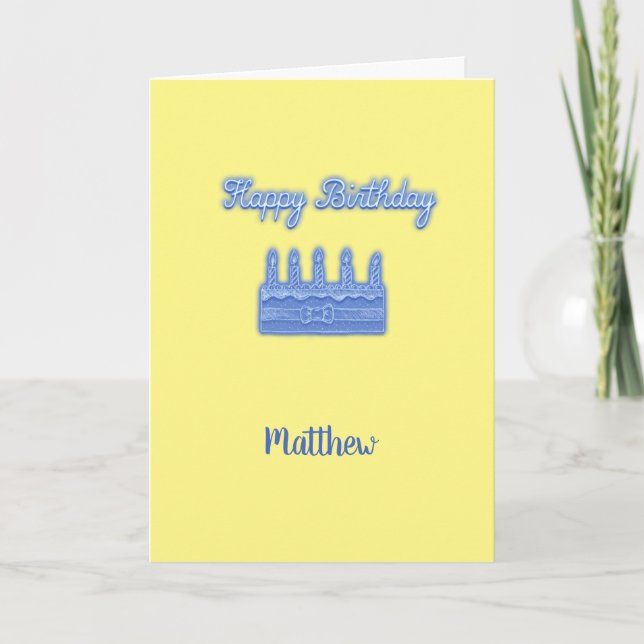Happy Birthday Neon Blue Text mit Cake Custom Karte (Vorderseite)
