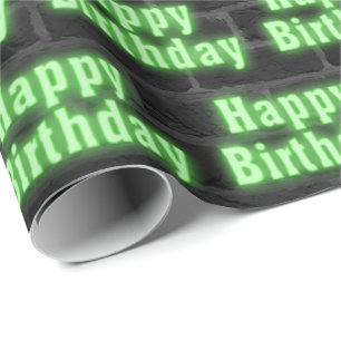 Happy Birthday Neon Brick Geschenkpapier