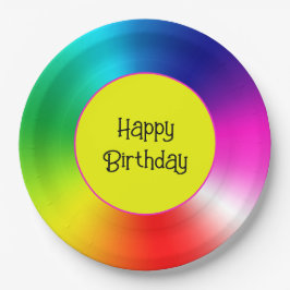 Happy Birthday Neon Rainbow Vortex Pappteller