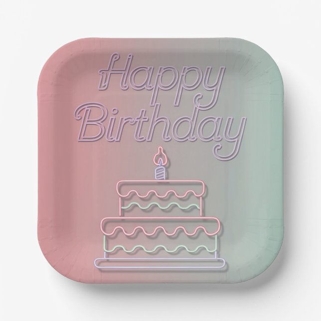 Happy Birthday Neon Sign Design Pappteller (Vorderseite)