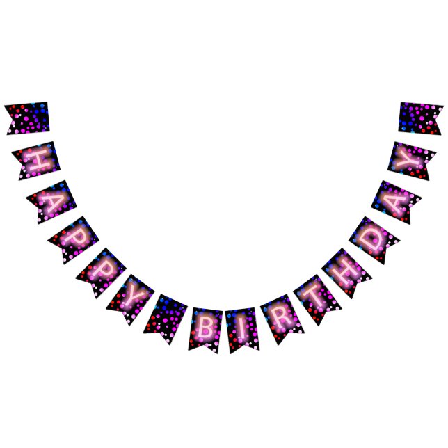 Happy Birthday Neon Sign with Dots Wimpelkette (Alle)