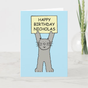 Happy Birthday Nicholas Cartoon Cat Karte