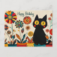 Happy Birthday Niedlich Black Cat mit Blume