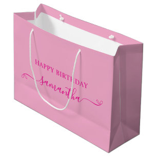 Happy Birthday Niedlich Bow Signature Name Pink Große Geschenktüte