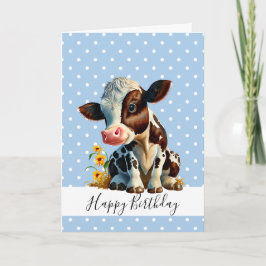 HAPPY BIRTHDAY NIEDLICH Boy BROWN COW CARD Karte