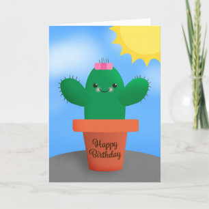 Happy Birthday Niedlich Cactus in Pot Illustration Feiertagskarte