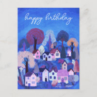 HAPPY BIRTHDAY Niedlich Country Village Illustrati