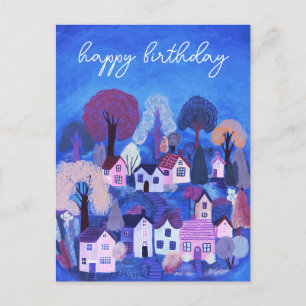 HAPPY BIRTHDAY Niedlich Country Village Illustrati Postkarte