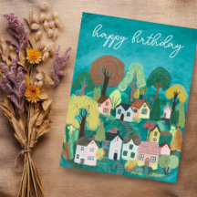 HAPPY BIRTHDAY Niedlich Country Village Illustrati