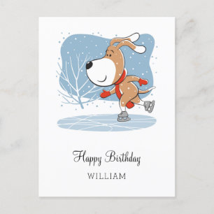 Happy Birthday Niedlich Dog Puppy Ice Skaten Fun Postkarte