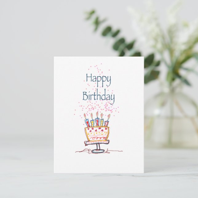 Happy Birthday Niedlich Doodle Cake Card (Stehend Vorderseite)