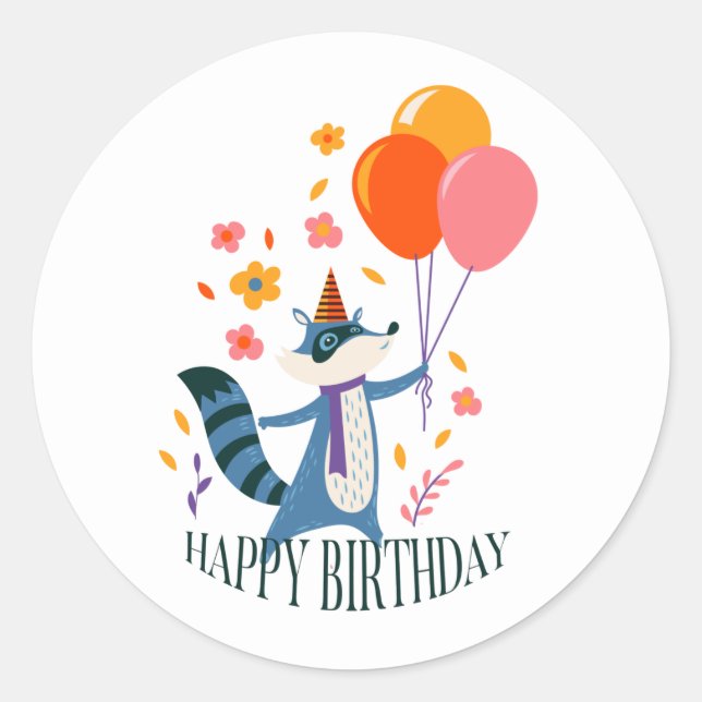 Happy Birthday Niedlich Fox Illustration Runder Aufkleber (Vorderseite)