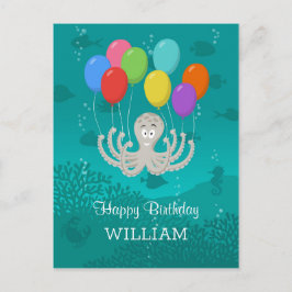 Happy Birthday Niedlich Funny Octopus Cartoon Ball Postkarte
