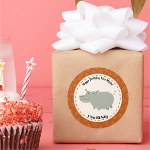 Happy Birthday Niedlich HIppo Hippopotamus Zoo Tie Runder Aufkleber