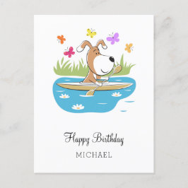 Happy Birthday Niedlich Hund Welpe Kayak Kayaking Postkarte