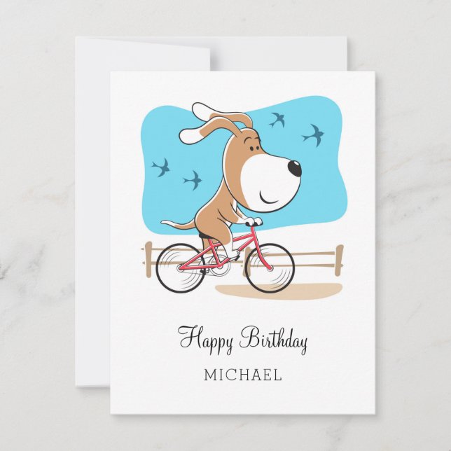 Happy Birthday Niedlich Hund Welpenfahrrad Fahrrad (Vorderseite)
