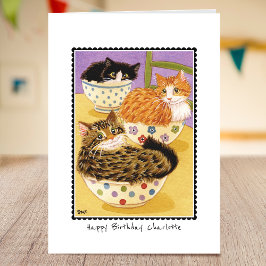 Happy Birthday Niedlich Katzen in Bowls Custom Karte