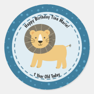 Happy Birthday Niedlich Lion Zoo Animals Runder Aufkleber