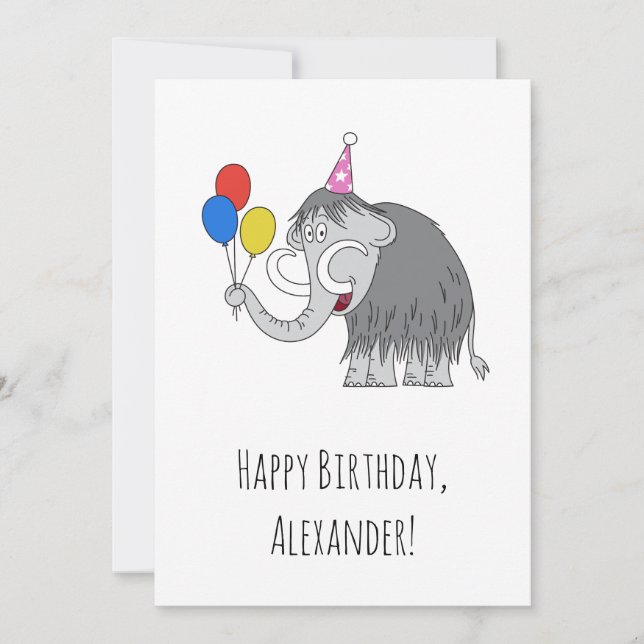 Happy Birthday Niedlich Mammoth Balloons Postcard (Vorderseite)